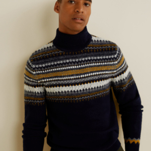 High collar jacquard sweater